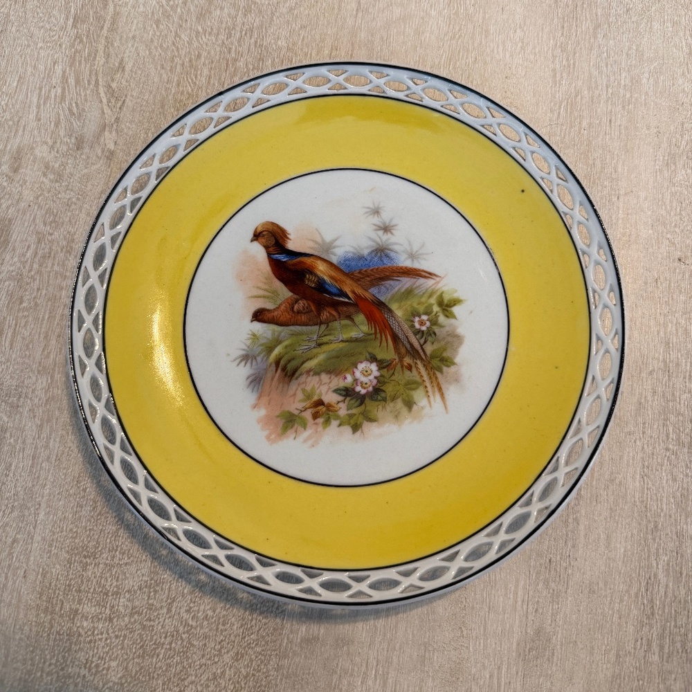 Vintage Bavaria Reticulated Yellow Porcelain Pheasant Plate